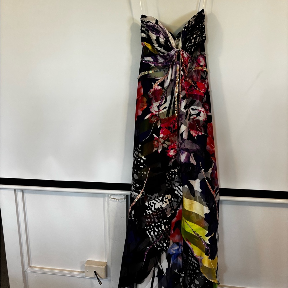 Y2K Handkerchief Britney 90s Floral Multicolor Maxi Prom Dress Zebra Butterfly - Picture 3 of 7